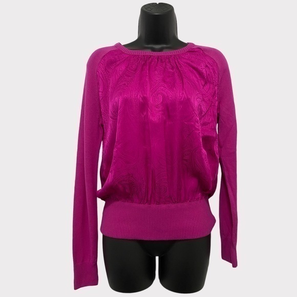 Trina Turk 100% Merino Wool & 100% Silk Hot Pink Top Style# 128016